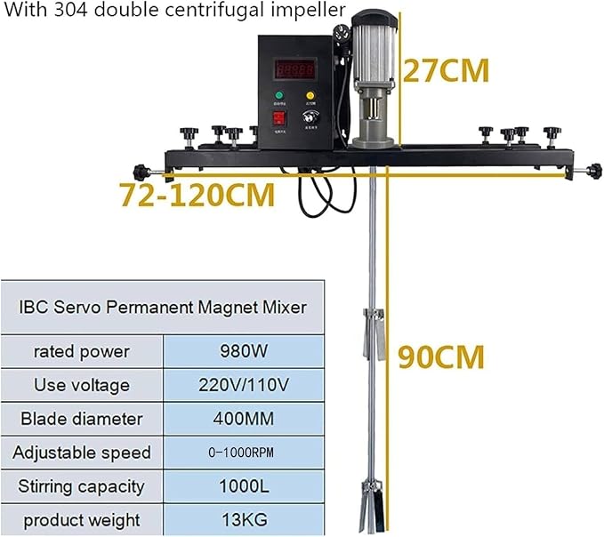 980W Electric Paint Mixer With 400mm Foldable Impeller, IBC Paint Mixer, 900mm Stainless Steel Stirring Rod, 720-1200mm Adjustable, For Stirring Paint, Coating, Glue, Cement