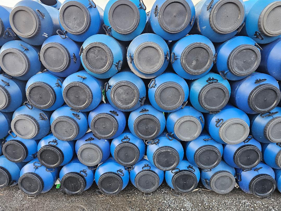 Used 210 Litre Open Top Blue Plastic Drum