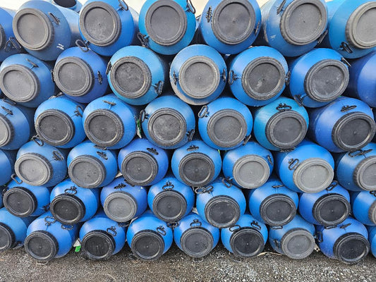 Used 210 Litre Open Top Blue Plastic Drum
