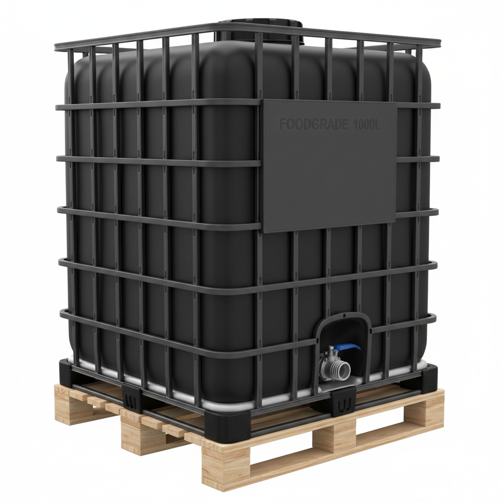 FOOD GRADE 1000 Liter BRAND NEW Black IBC Tanks on Wooden Pallets