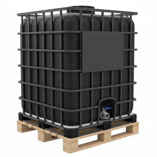 FOOD GRADE 1000 Liter BRAND NEW Black IBC Tanks on Wooden Pallets