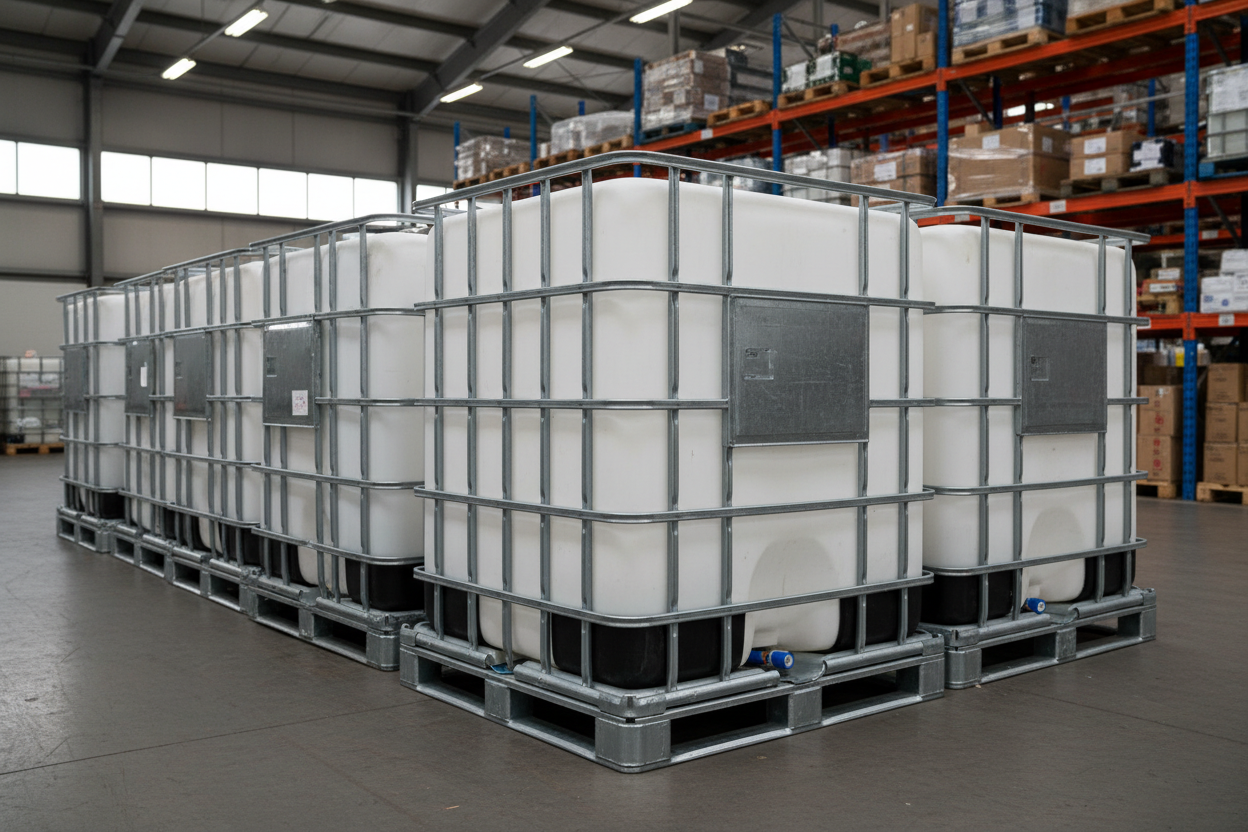 USED & CLEAN FOOD GRADE 1000 Liter IBC Tanks on Steel Pallets For Sale